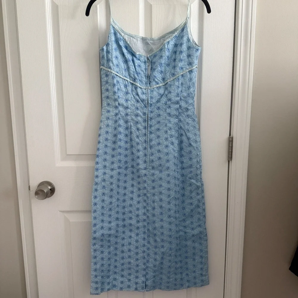 Vintage 60s Lorrie Deb Midi Dress Women Size XS‎ Blue Floral Eyelet Empire Waist